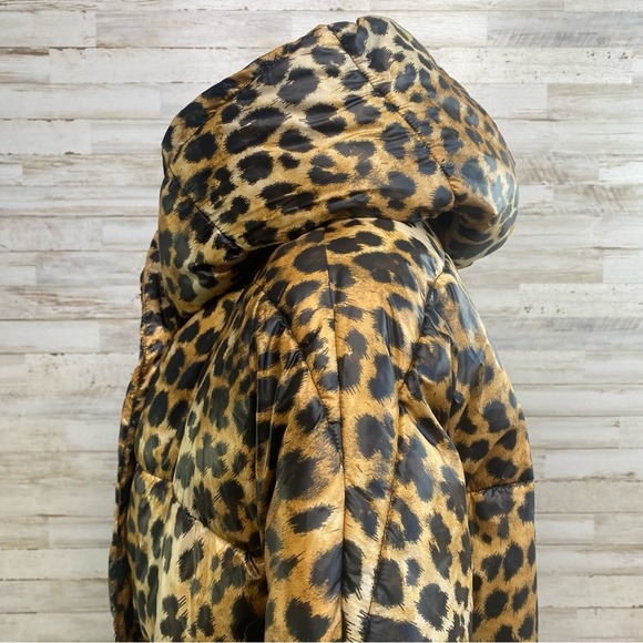 Zara Puffer Cheetah Animal Print Hooded Water Resistant Oversized Jacket Coat XS - Picture 10 of 17
